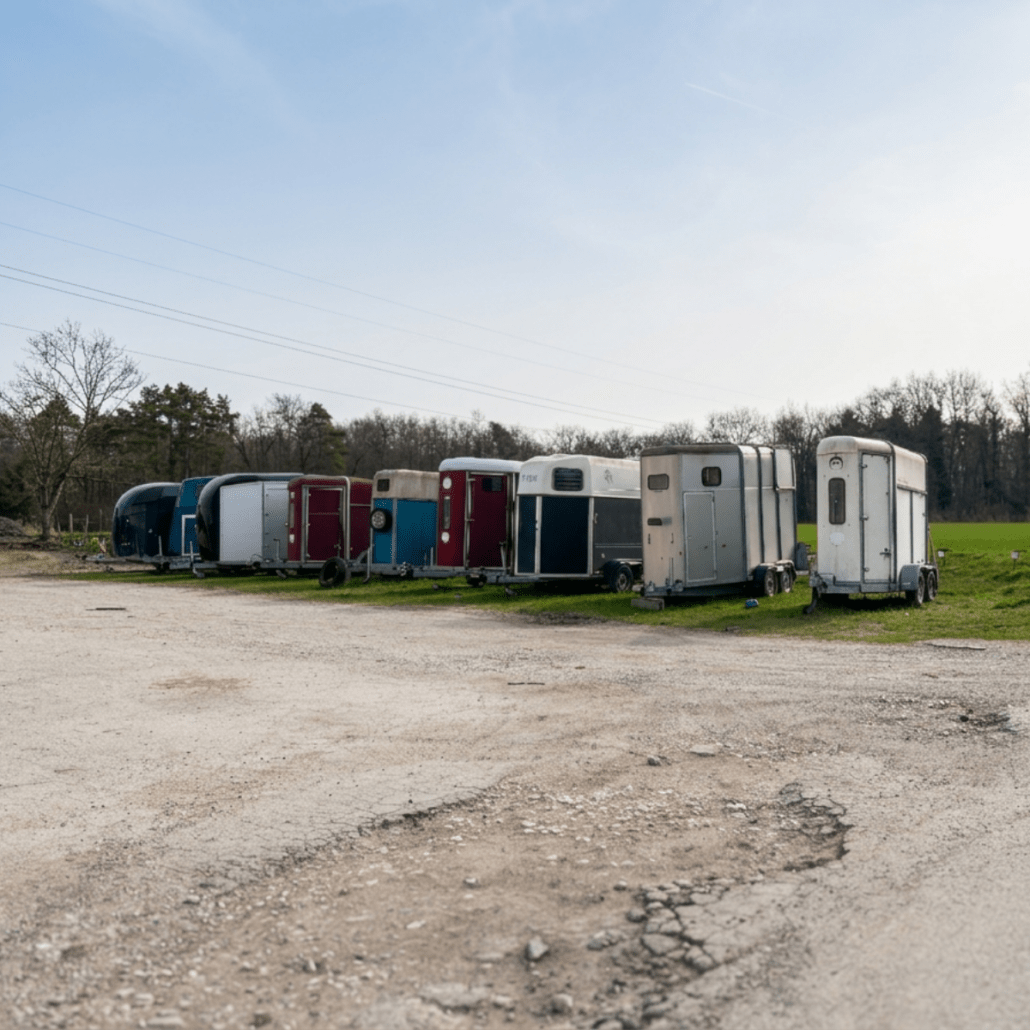 parking avec des vans pour chevaux