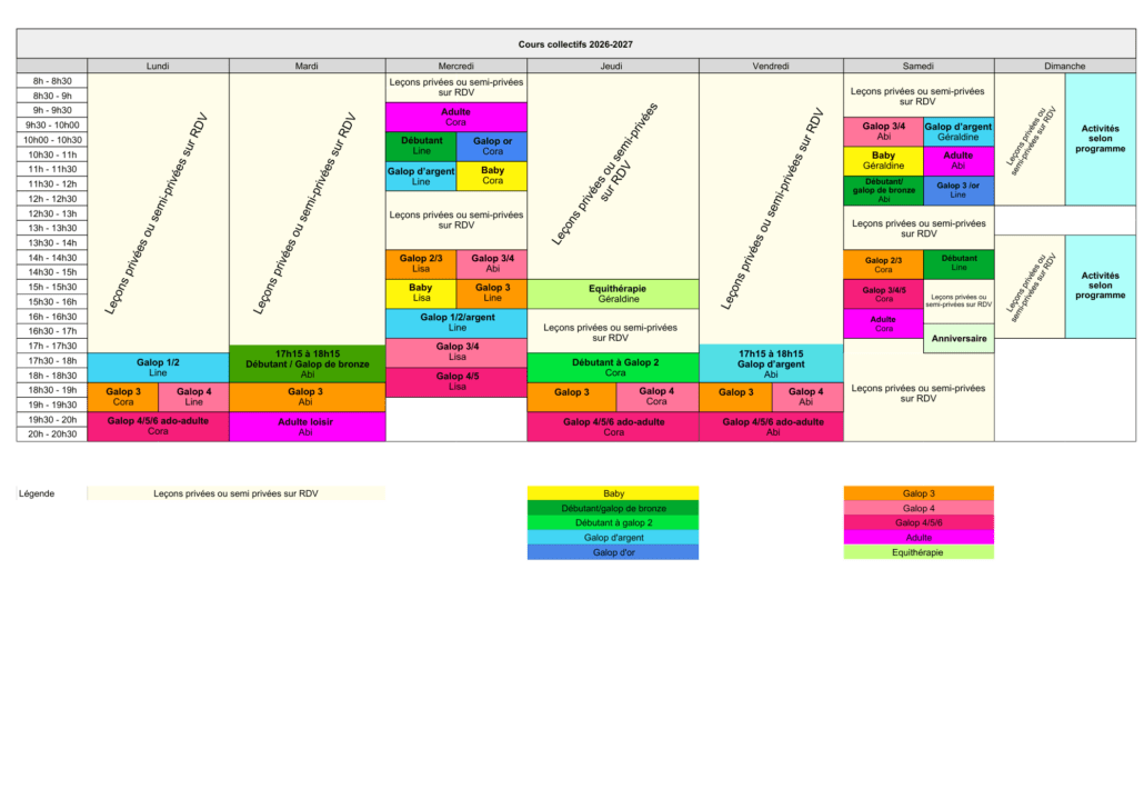 calendrier cours d'équitation à Péron au centre équestre Equit'annaz dans le pays de Gex à proximité de Genève